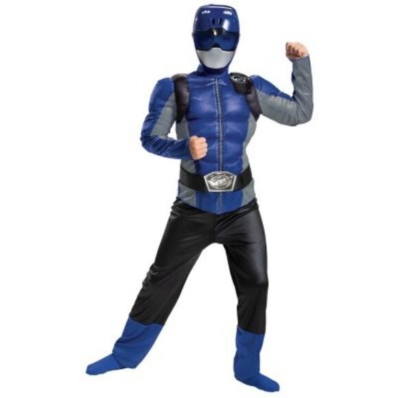 Power Rangers Beast Morphers Blue Ranger Kids Muscle Costume Mask Halloween 7-8 - Picture 2 of 10
